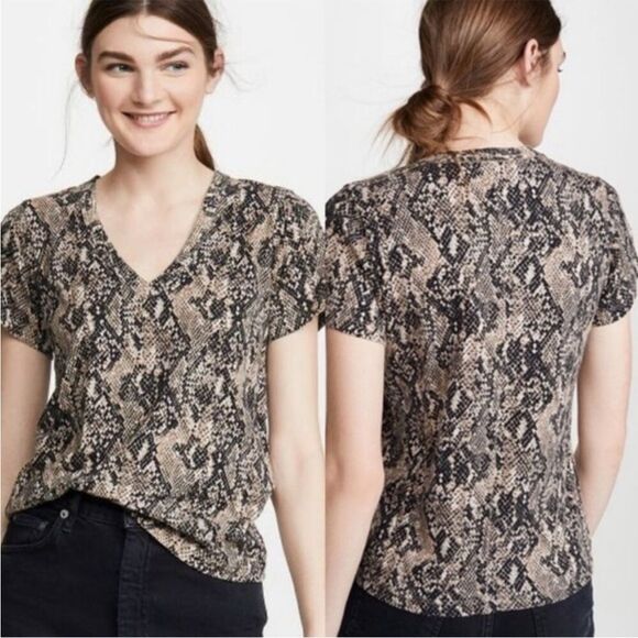 Veronica Beard Casey V-Neck Snake Skin Print Python Top Short Sleeve Size 2xl - Picture 3 of 10